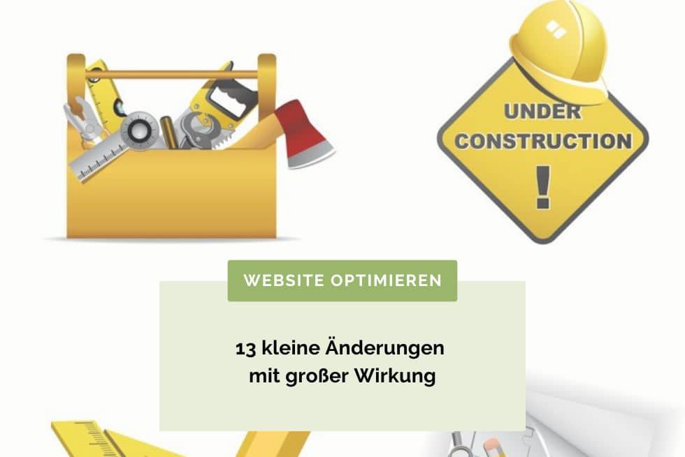Baustellenzeichen und Werkzeugkasten zum Website optimieren