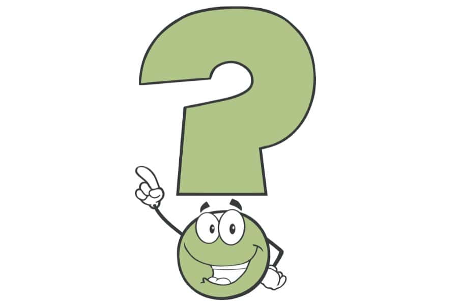Grünes Fragenzeichen mit einem wissenden Smiley